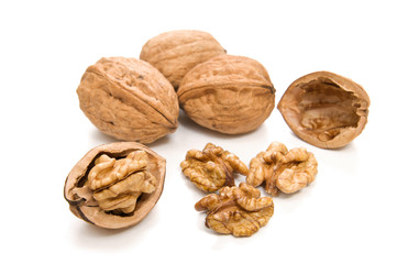 brown walnuts isolated on white background