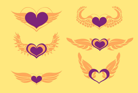 Heart Wings, vector design elements, emblem, stickers