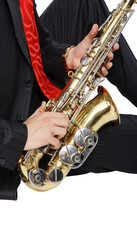 Obraz premium Men's long sitting with sax