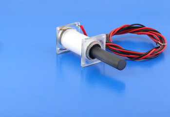 Ultrasonic transducer on the blue background