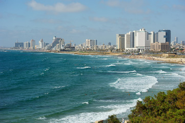 Sea coast and the view of Tel Aviv
