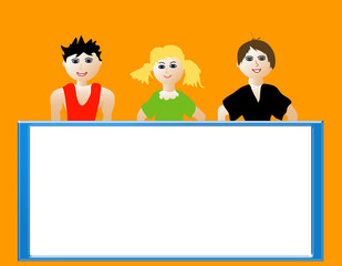 Kids group, International Children's Day, white frame for text,