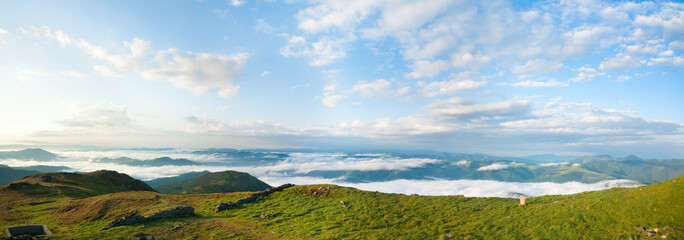 Summer morning cloudy mountain panorama view