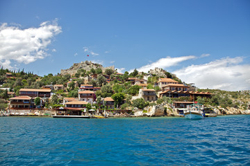 Fototapeta na wymiar Boat in sea lagoon, Turkey