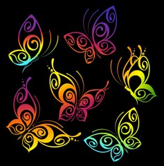 Grunge background with tropical butterflies