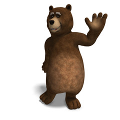 Plakat cute and funny toon bear. 3D rendering with clipping path and sh
