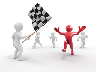 Men with checkered flag