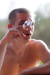Smoking man outdoor