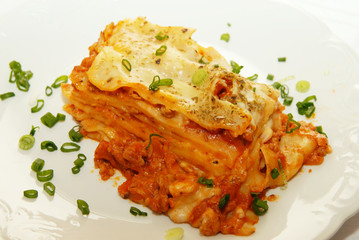 fresh lasagna with ragu sauce