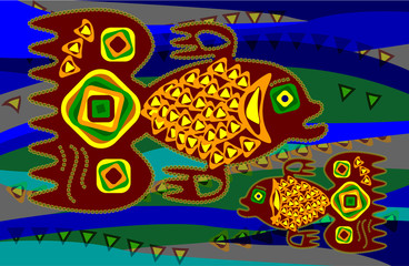 Fototapeta na wymiar vector bright fishes in ethnic style