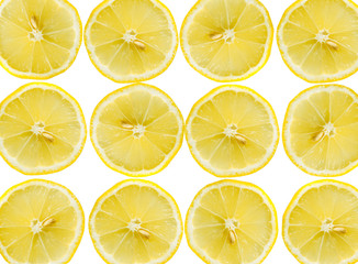 Fresh lemon slices on white background