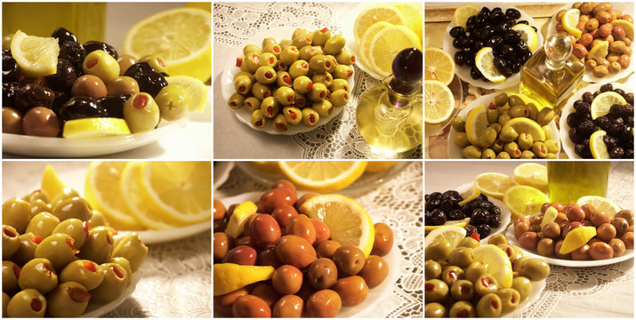 close up shot of olives and olive oil