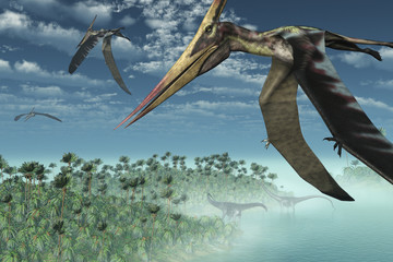 Prehistoric Morning - Flying Overhead-3D render © AlienCat