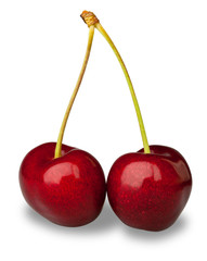 Pair fresh cherries on white with clipping path