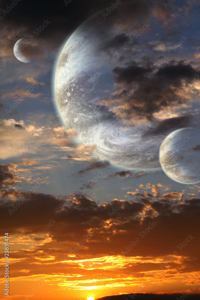 Wall mural Sunset in alien planet