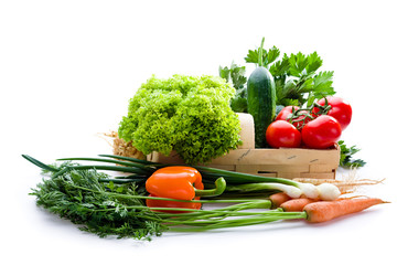 Fresh organic vegetables isolated on white