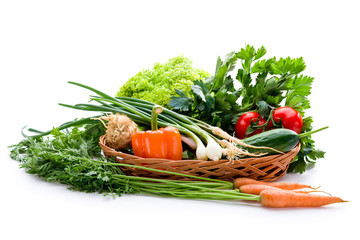 Raw fresh organic vegetables isolated on white