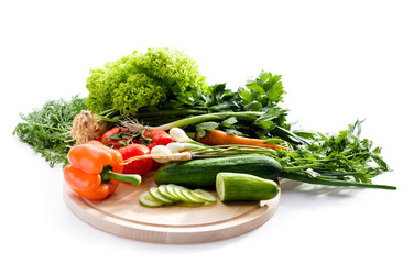 Fresh organic vegetables isolated on white
