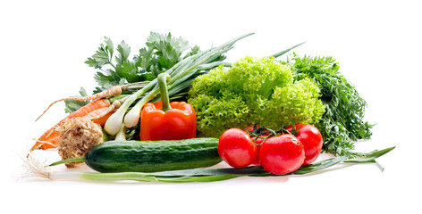 Fresh organic vegetables isolated on white