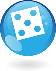 Fototapeta premium Glossy dice in blue button isolated on white