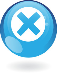 Fototapeta premium Glossy error in blue glass button isolated on white