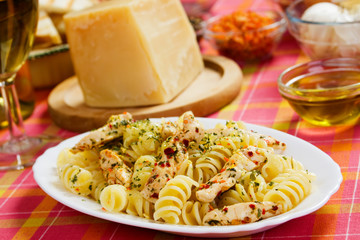 Pasta with chicken meat