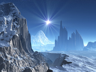 Lone Star Over Alien World in Winter