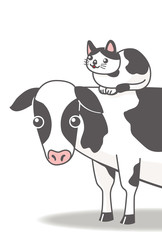 猫と牛のイラスト
