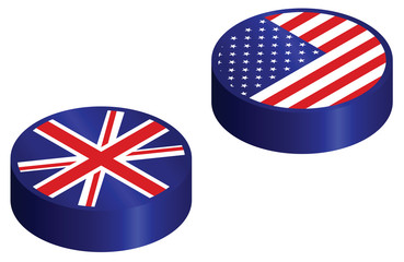 United Kingdom and United States glossy flag buttons