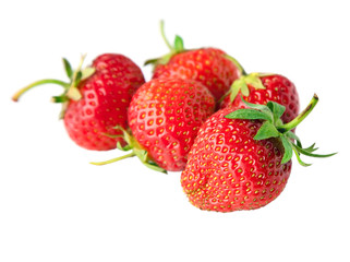 red strawberry fruits isolated on white background .