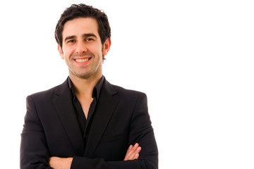 Happy young business man portrait isolated on white