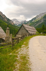 alpine village with path