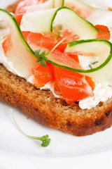 Toast with vegetables and fish