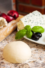 pizza dough and ingredients
