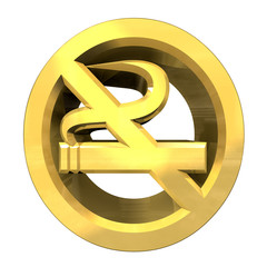 No smoking icon symbol in gold (3D)
