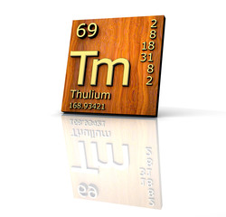 Thulium form Periodic Table of Elements - wood board