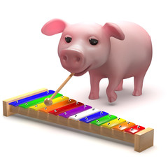 3d Piggy plays xylophone