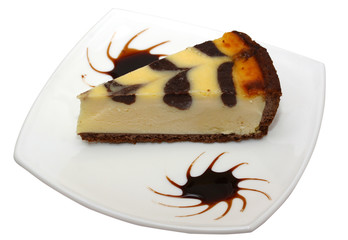 Gourmet slice of cheesecake on the white background
