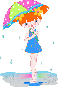 Girl under summer rain