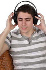 man listens to music in ear-phones