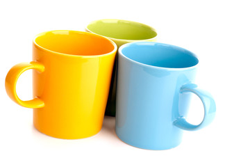Colored cups. Isolated on white background.