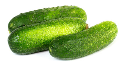 A fresh green cucumber isolated on a white background
