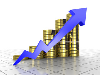 Business Graph, 3d rendered conceptual arrow and coin chart