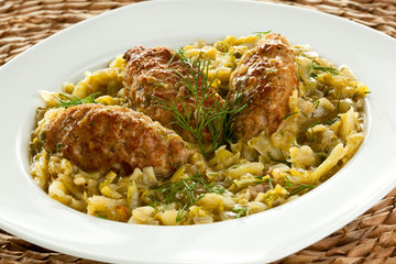 Roasted steaks and vegetables