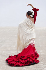 Traditional Woman Spanish Flamenco Dancer In Red Dress