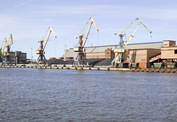 Harbour with many ships, blue sky