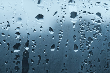 natural water drops on glass