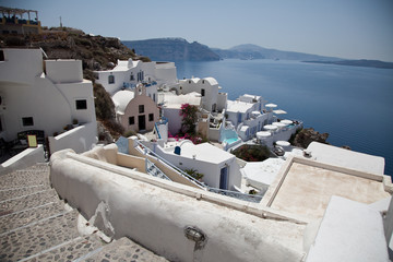 Fototapeta premium Santorini beautiful volcanic island in Greece landscape with blu