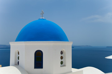 Fototapeta na wymiar Santorini beautiful volcanic island in Greece landscape with blu