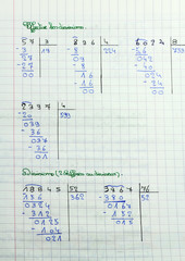 techniques opératoires, divisions posées, cahier d'élève